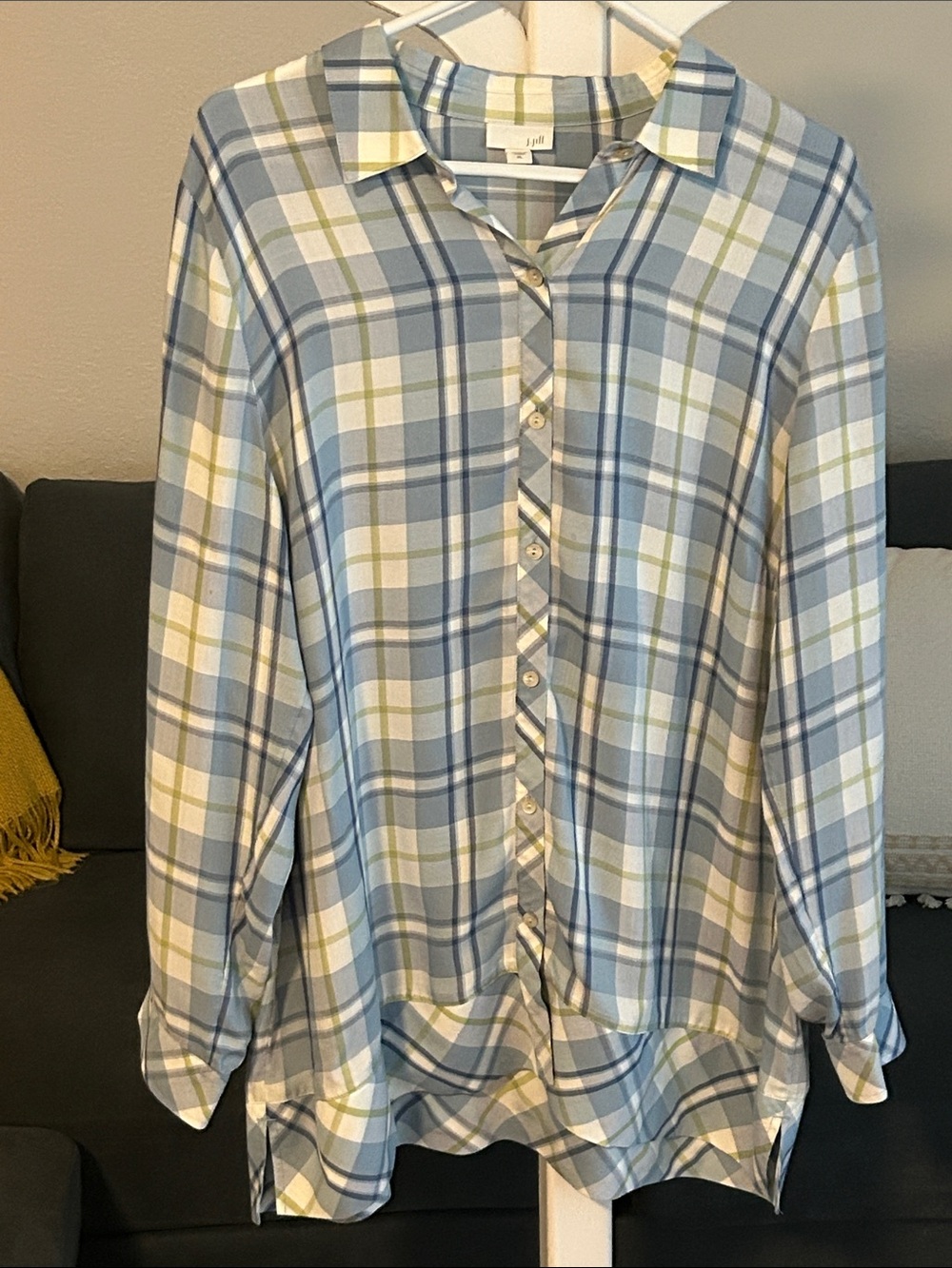 J. Jill Blue and Cream Plaid Button-Down Shirt